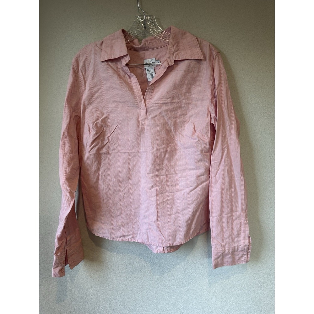 Calvin Klein Women's Cotton Pink Long Sleeve Collared Blouse Size Medium